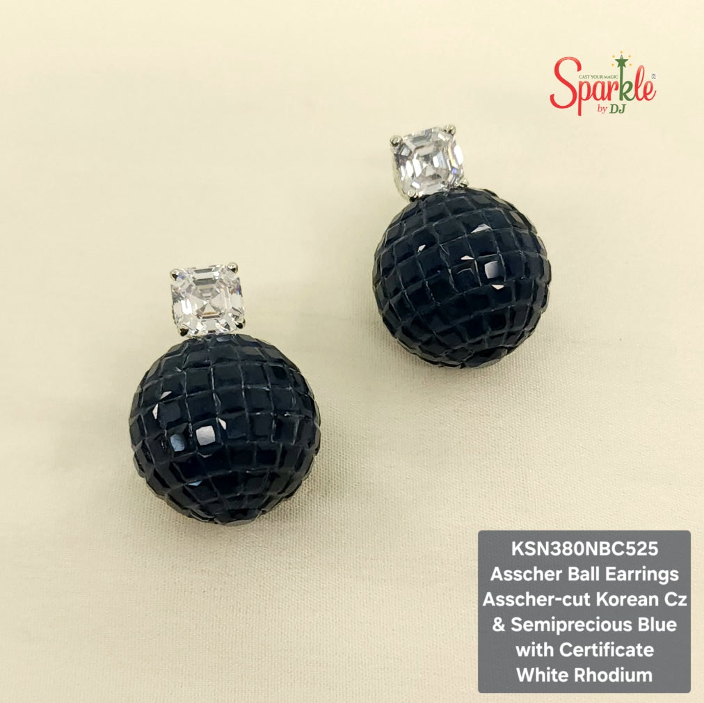 Disco-ball Earrings with semiprecious colour stones in invisible setting & Asscher-cut Korean Cz - SparklebyDJ