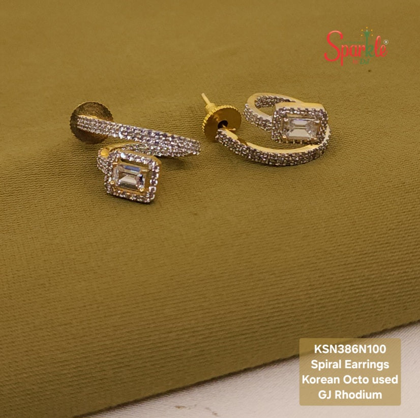 Spiral cz earrings with octagonal korean cz - SparklebyDJ