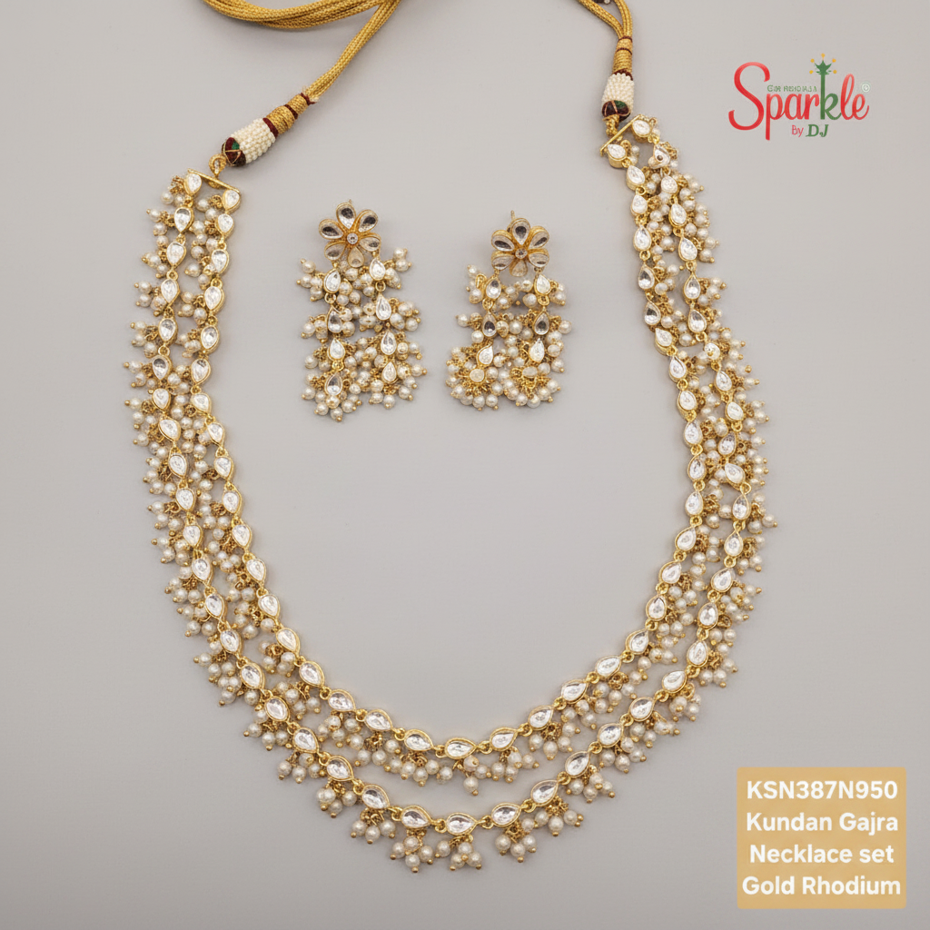 Traditional Kundan & Pearls multilayer chunky Necklace Set