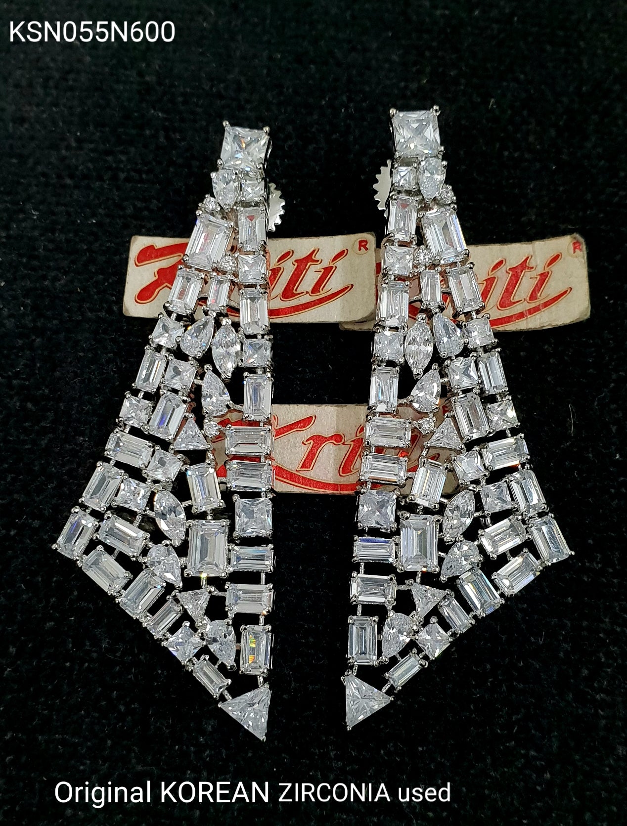 Designer triangular shaped fun earrings embellished with octagonal Korean zirconias - SparklebyDJ