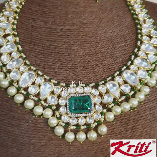Fine Kundan Necklace set embellished with Semiprecious stone in 24 carat gold plating
