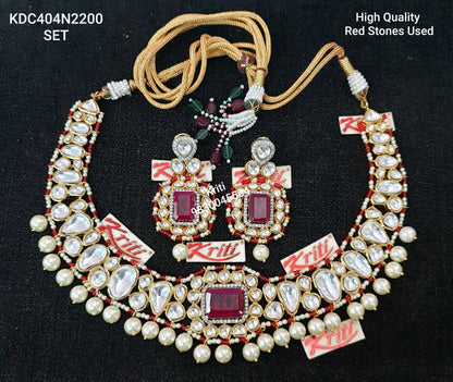 Fine Kundan Necklace set embellished with Semiprecious stone in 24 carat gold plating