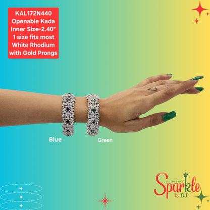 Broad style Openable cubic zirconia Kada/Bracelet, 1 size fits most women.