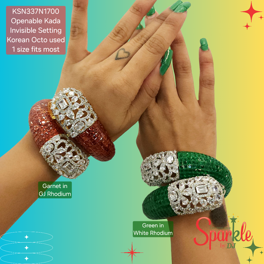 Invisible setting Openable Kada/Bracelet with Semiprecious Stones & Korean Octo Cz