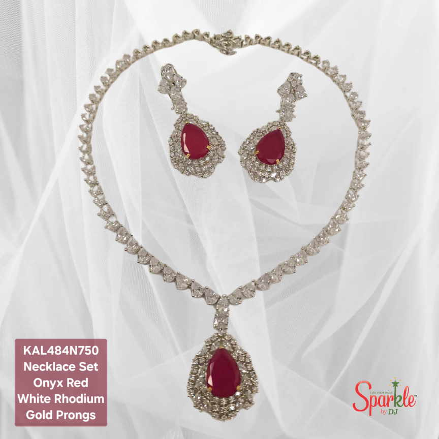 Long Necklace Set embellished with premium quality colour stone