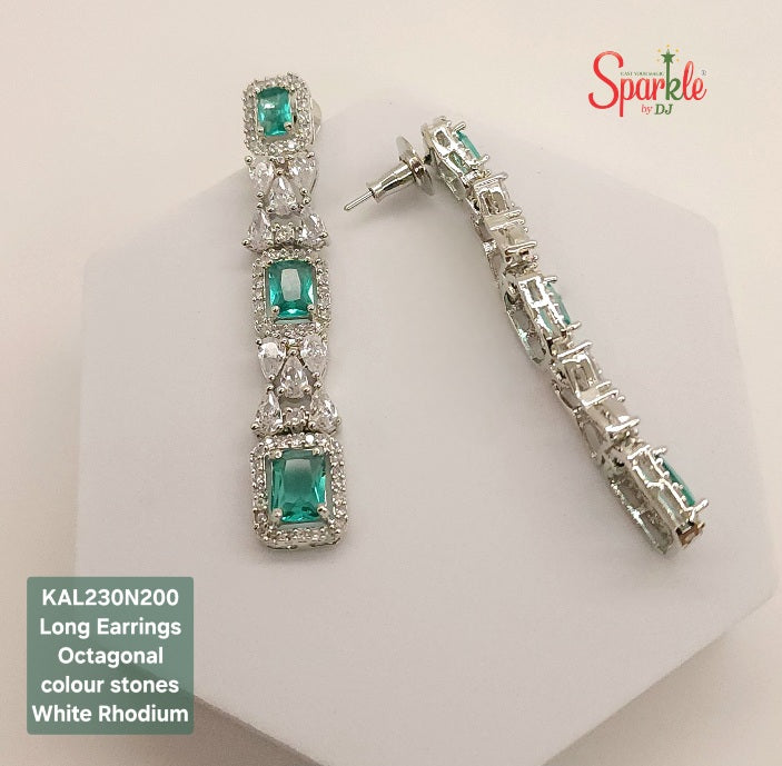 Long Cubic zirconia Earrings with Octo coloured stones