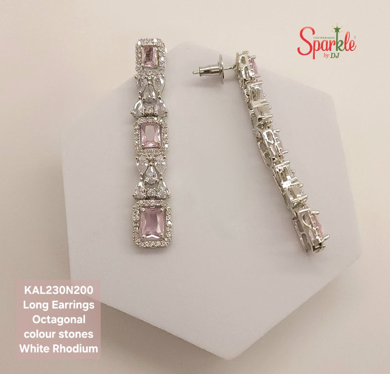 Long Cubic zirconia Earrings with Octo coloured stones