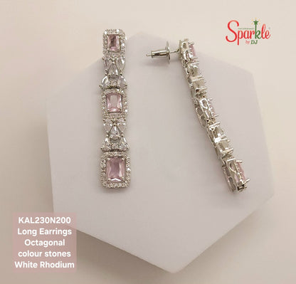 Long Cubic zirconia Earrings with Octo coloured stones