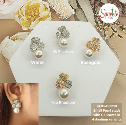 Small Studs with Leafy CZ Petals and round Pearl at bottom