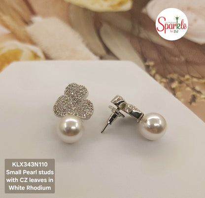 Small Studs with Leafy CZ Petals and round Pearl at bottom