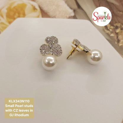 Small Studs with Leafy CZ Petals and round Pearl at bottom