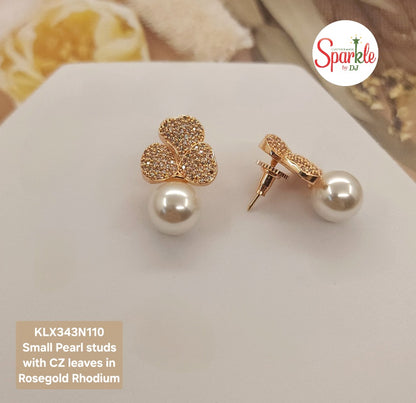 Small Studs with Leafy CZ Petals and round Pearl at bottom