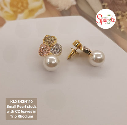 Small Studs with Leafy CZ Petals and round Pearl at bottom