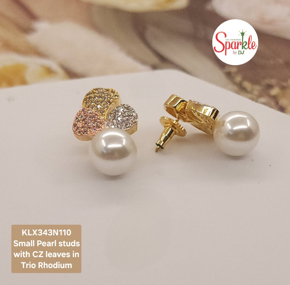 Small Studs with Leafy CZ Petals and round Pearl at bottom