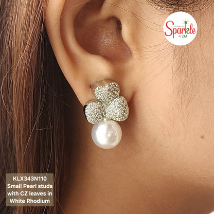 Small Studs with Leafy CZ Petals and round Pearl at bottom