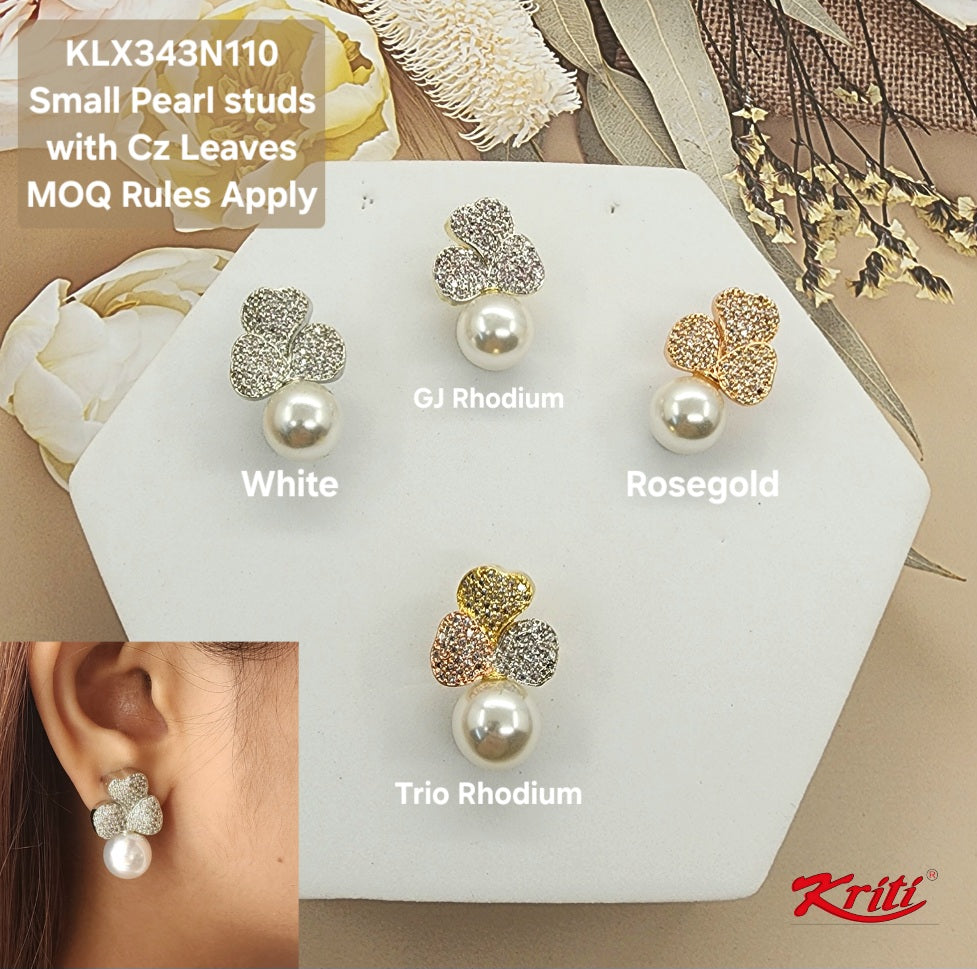 Small Studs with Leafy CZ Petals and round Pearl at bottom