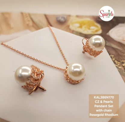 CZ pearl pendant set