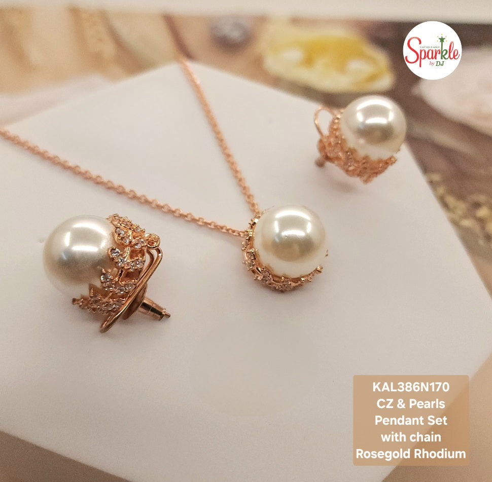 CZ pearl pendant set