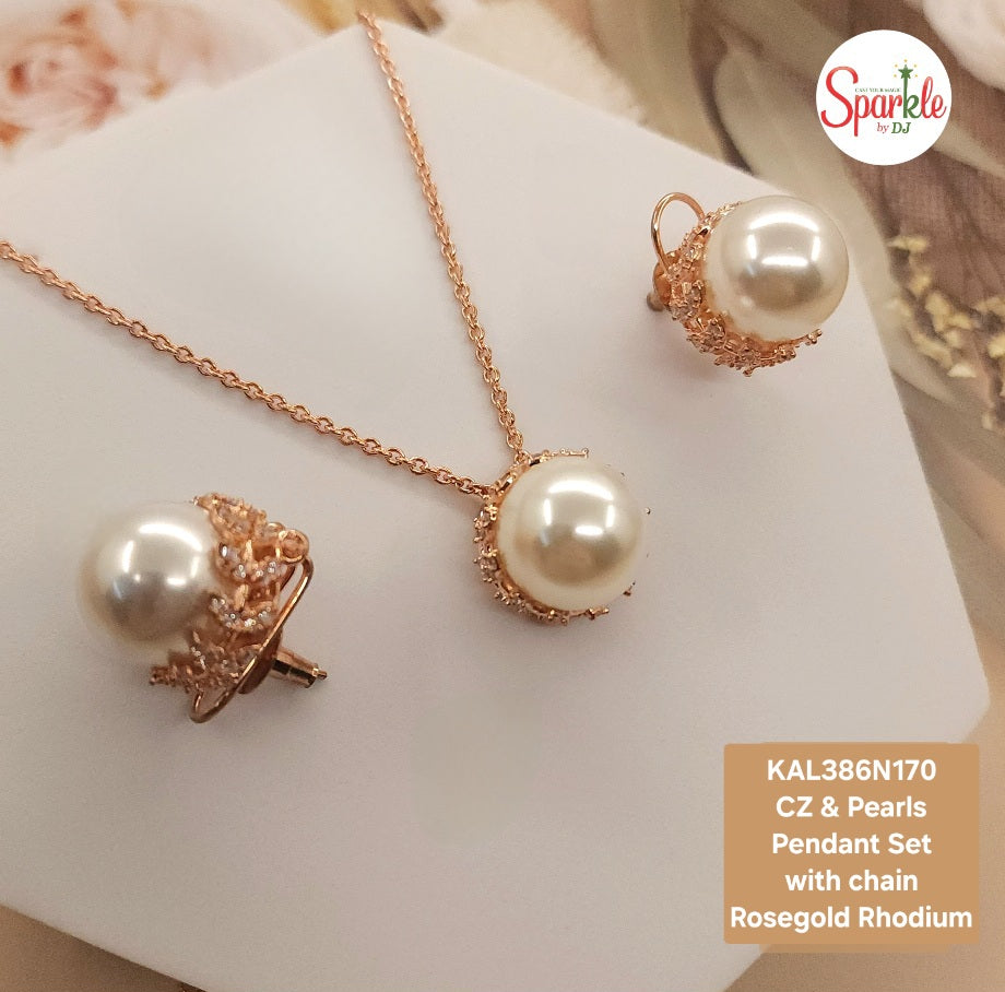 CZ pearl pendant set