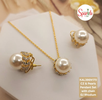 CZ pearl pendant set