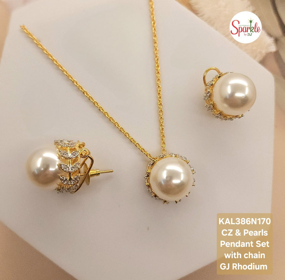 CZ pearl pendant set