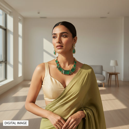 Necklace Set with Semiprecious Green Doublets - SparklebyDJ