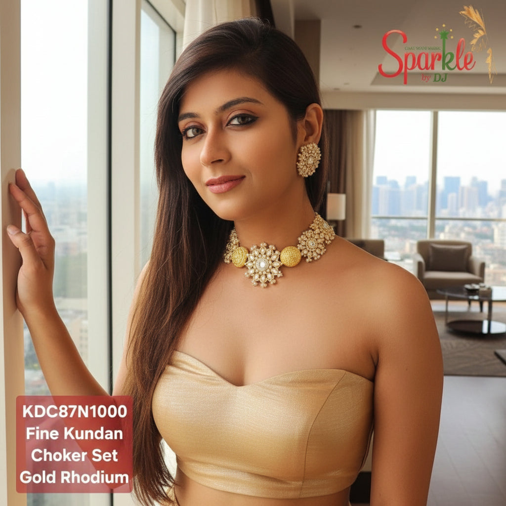 Pearls studded Fine Kundan Choker-cum-Necklace set - SparklebyDJ