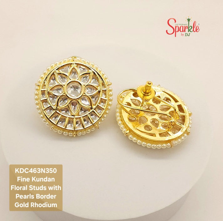 Fine Kundan Studs with Pearl border in 24 carat gold plating