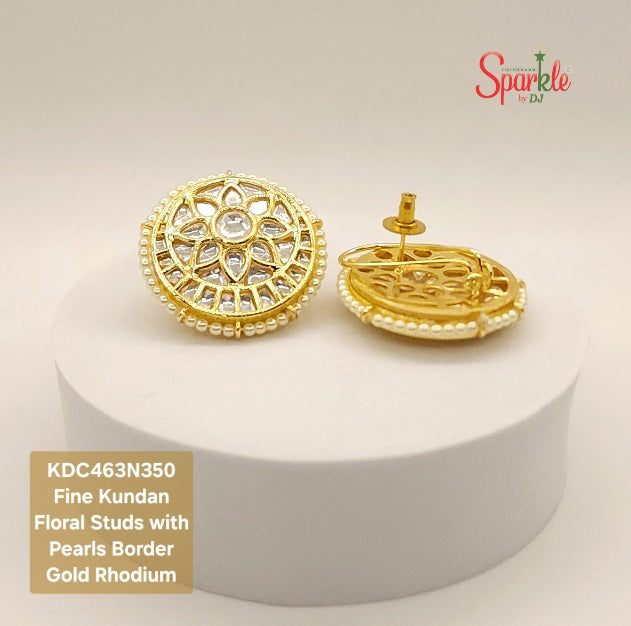 Fine Kundan Studs with Pearl border in 24 carat gold plating