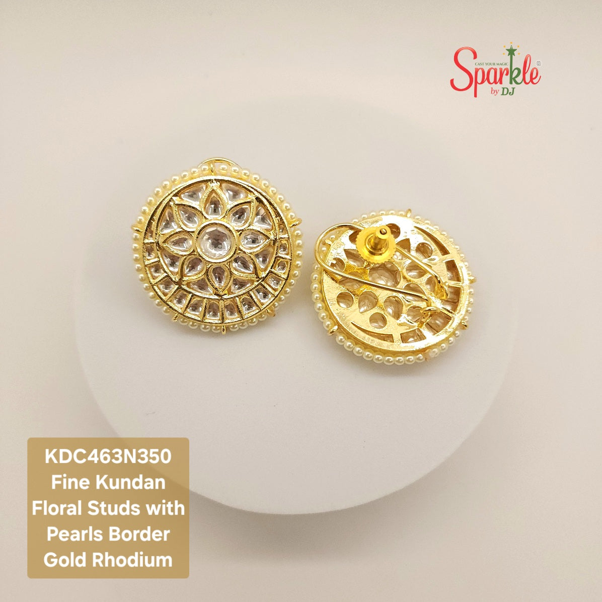 Fine Kundan Studs with Pearl border in 24 carat gold plating