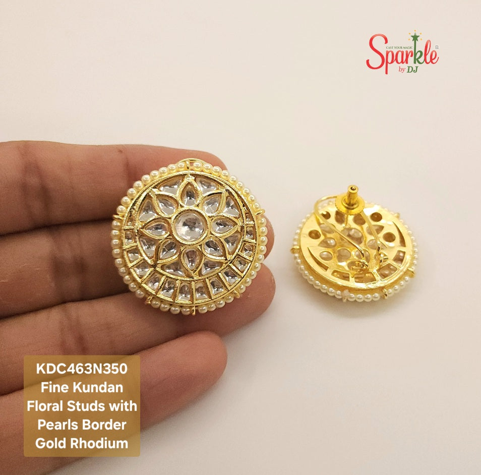 Fine Kundan Studs with Pearl border in 24 carat gold plating