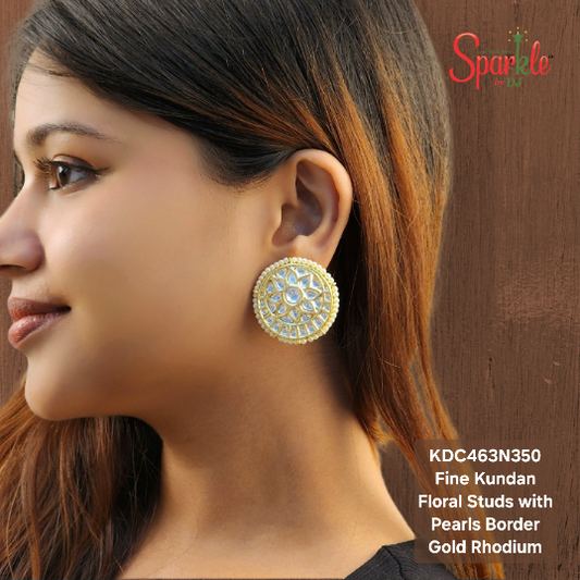 Fine Kundan Studs with Pearl border in 24 carat gold plating