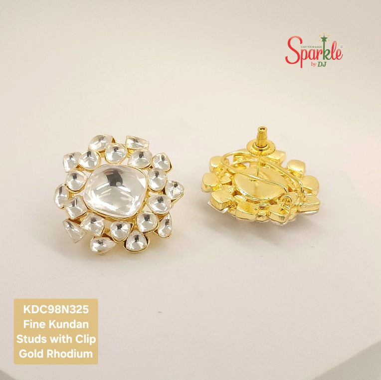 Fine Kundan oversize studs in 24 carat gold plating