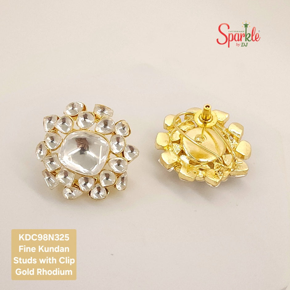 Fine Kundan oversize studs in 24 carat gold plating