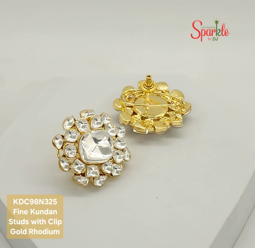 Fine Kundan oversize studs in 24 carat gold plating