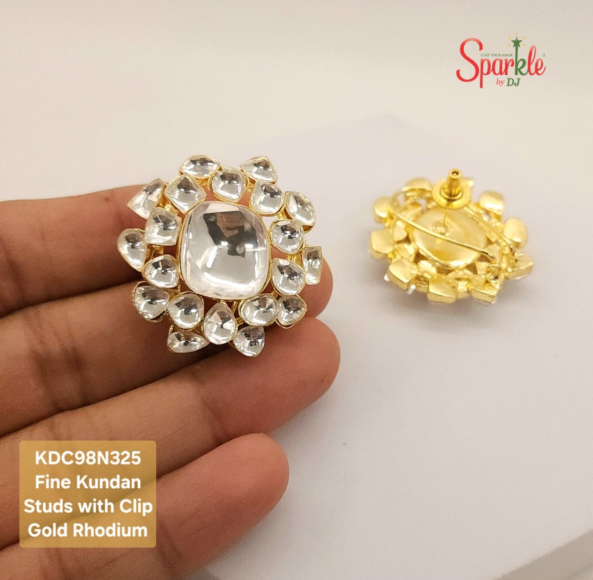 Fine Kundan oversize studs in 24 carat gold plating