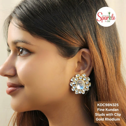 Fine Kundan oversize studs in 24 carat gold plating