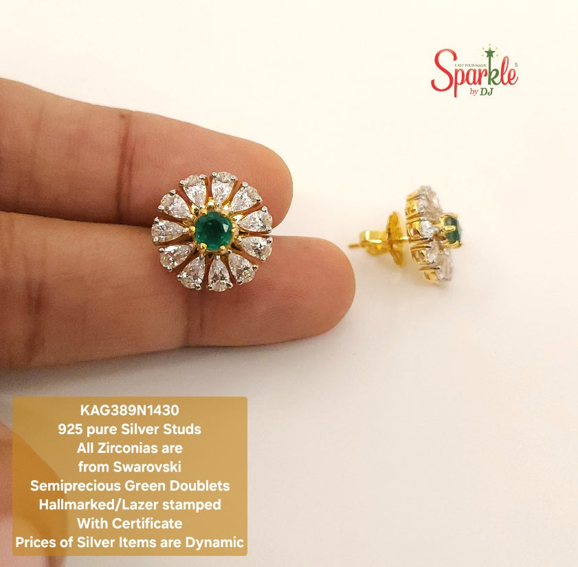 925 Pure Silver floral studs with cz from swarovski