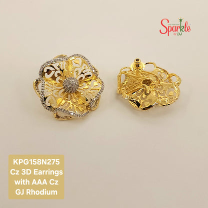 Cz floral jali earrings 3 dimensional