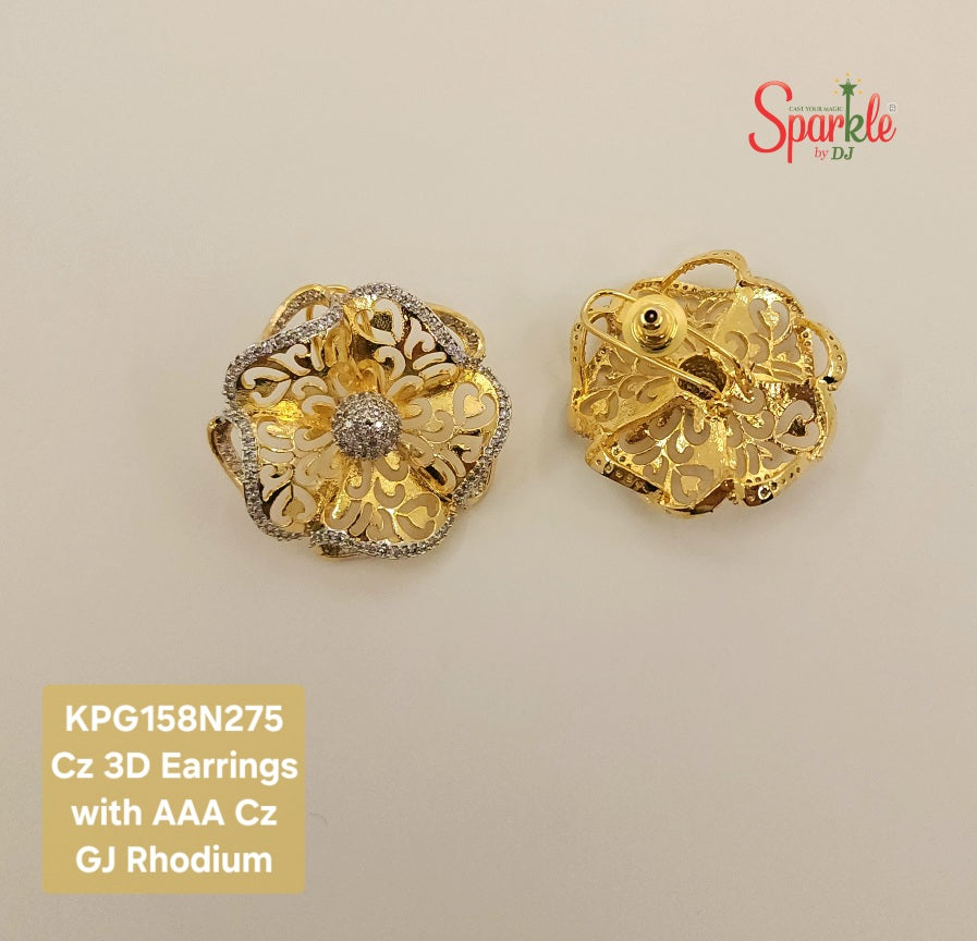 Cz floral jali earrings 3 dimensional