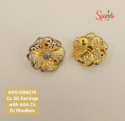 Cz floral jali earrings 3 dimensional