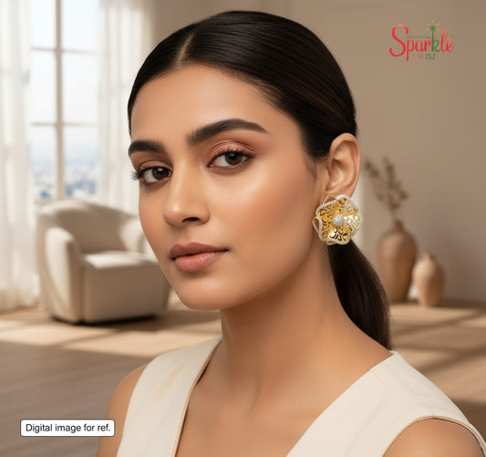 Cz floral jali earrings 3 dimensional - SparklebyDJ