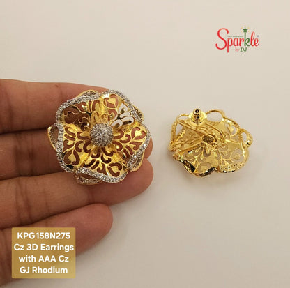 Cz floral jali earrings 3 dimensional