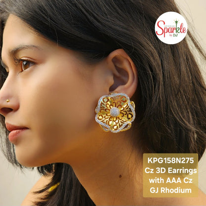 Cz floral jali earrings 3 dimensional