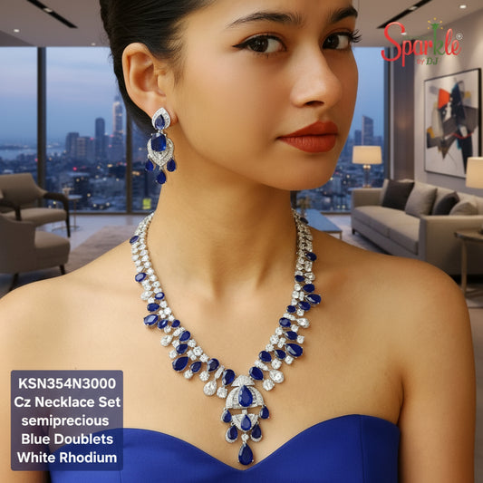 Statement 3 dimensional CZ Necklace set with cz & semiprecious stones - SparklebyDJ