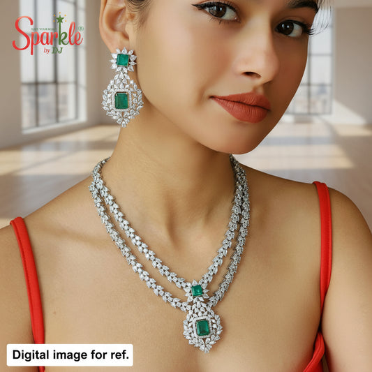 Double liner Necklace Set with semiprecious colour stones - SparklebyDJ