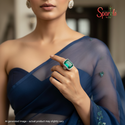 Trendy finger ring embellished with semiprecious color stones (Indian size-13)