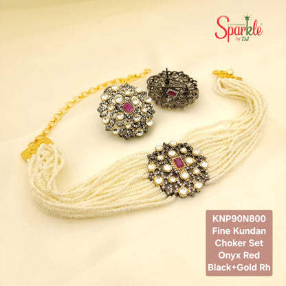 SABYA Fine Kundan Choker Set with clustered Pearl strings