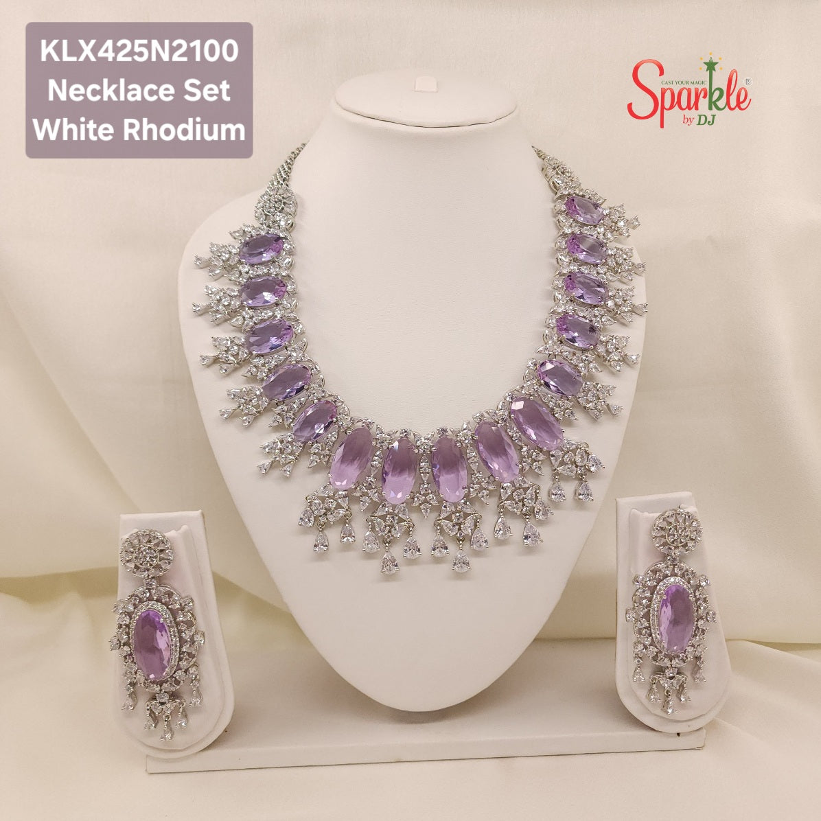 Bridal cz Necklace set with oval colour stones