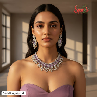 Bridal cz Necklace set with oval colour stones - SparklebyDJ